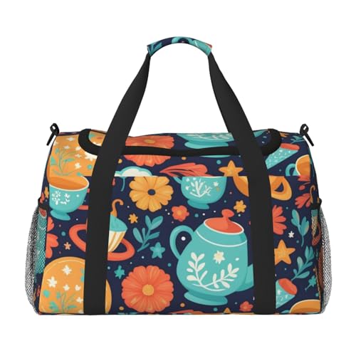 Magical Pattern Print Travel Duffle Bag - Foldable Personal Item Travel Bag for Women & Men,Carry-On Convertible Crossbody Tote Bags with Adjustable Shoulder Strap & Pockets 13x10.2x19.7 in