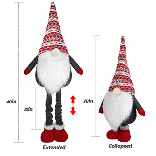D-FantiX Large Standing Christmas Gnomes, 40 Inch Swedish Tomte Large Gnome Stuffed Plush with Retractable Spring Legs Knitted Hat Scandinavian Christmas Decorations Ornaments Holiday Home Decor - Image 4