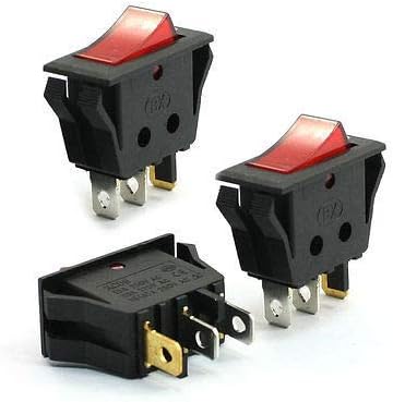 Rocker Switch SPST On/Off 3 Pin Illuminated AC 250V 15A | 3-Pack Red Illuminated Rocker Switches, SPST ON/OFF, AC 250V 15A, Compact Size 1.3x0.6x1.06in.