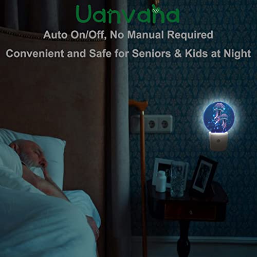 Image of Jellyfish Nightlight Exotic Sea Ocean Creature Aquatic Animals Night Lights Plug into Wall Dusk to Dawn Sensor Round Night Light for Adults Boys Girls, 0.5W Energy Efficient