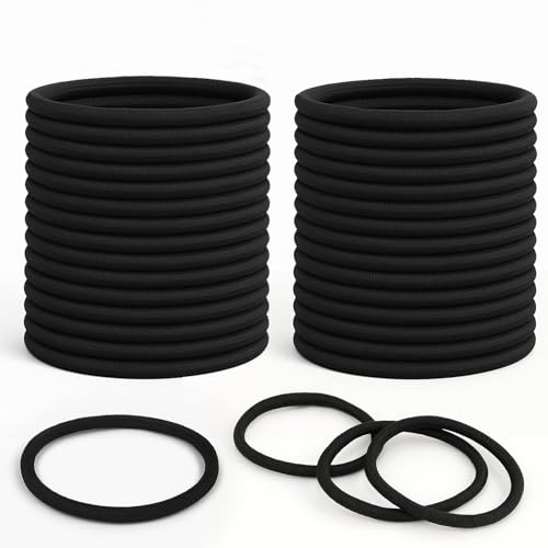 30PCS Black Hair Bobbles Hair Ties 4mm Thick Soft Elastic Hair Bands Metal-Free Strong Hold Ponytail Holders Unisex for Women Men Girls Kids Thick Hair Friendly Hair Accessories (Black)