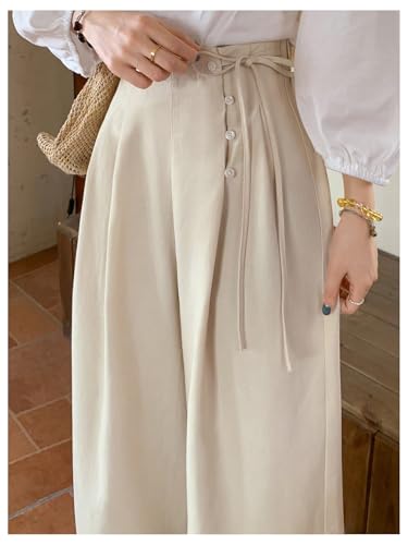 GORGLITTER Women's Wide Leg Work Pants Dressy High Waisted Pleated Tie Side Baggy Business Casual Trousers4