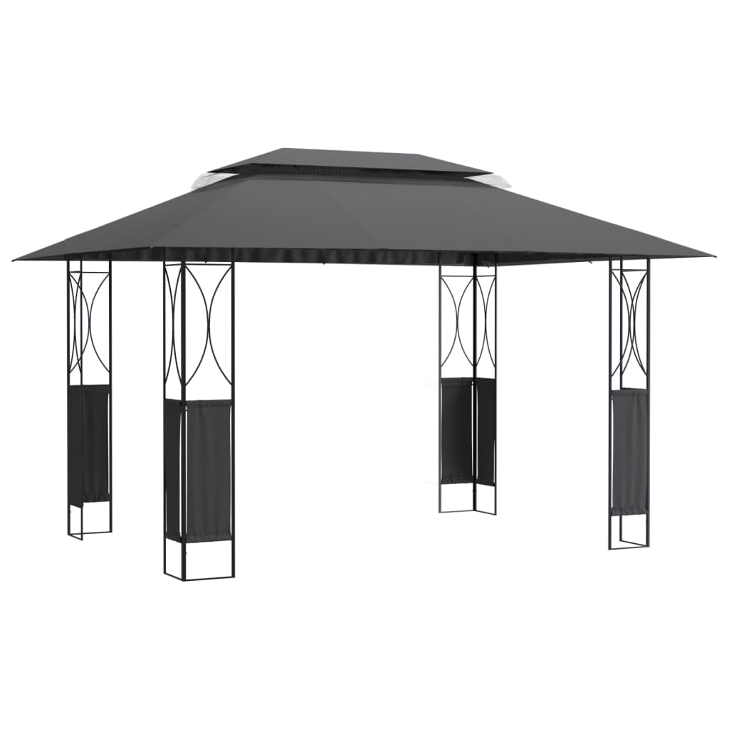 Altana Stalowa Antracytowa 400x300x270 cm | Dwupoziomowy Dach, Wodoodporna Powłoka PA, Przestronna, Do Ogrodu i Imprez