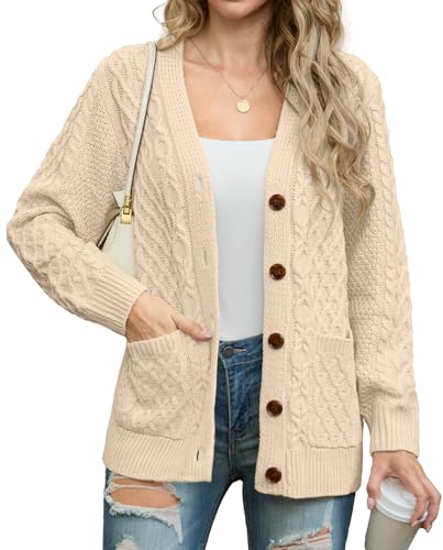 GRECERELLE Women Cable Knit Soft Button Fall...