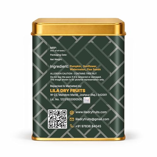 Image of LILA DRY FRUITS 4 in 1 Roasted Seeds Mix Pumpkin Sunflower Watermelon Flax 250 gram | Healthy Snack Mix for Daily Nutrition Fiber Rich Seeds Combo Pack for Weight Management Perfect for Gifting