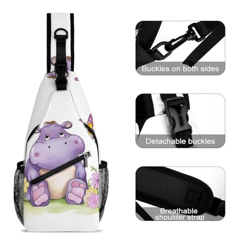 Mochila deportiva tipo sling Butterfly And Hippo para hombre y mujer miniatura 3
