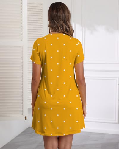 Image of COSSEN Women's Casual T Shirt Dress V-Neck Short Sleeves Swing Dresses Birthday Party Summer Travel Beach with Pocket