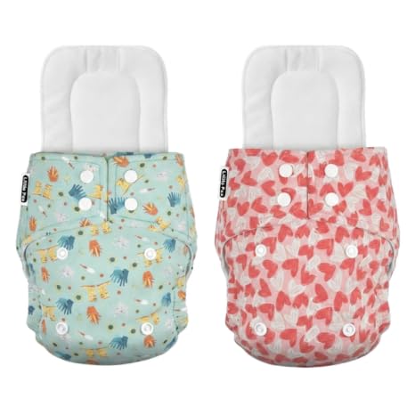 Little Pea Free Size Leak-Proof Cloth Diapers for Babies 3 Months -3 Years�High-Absorbency Combo Pack with 2 Cloth Diapers, 2 Insert Pads, and 2 Wet Bag (Fits 5-18kg) | Adjustable, Washable, 6-Hour Absorbency, Rash Free - Jungle, Hearts-image-37