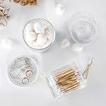Clear Bathroom Storage Organizer, 2pcs Glass Qtip Holder Dispenser, Glass Apothecary Jars with Lids, Modern Ribbed Bathroom Vanity Organizer Canister for Cotton Swabs, Cotton Balls, Pads - Image 3