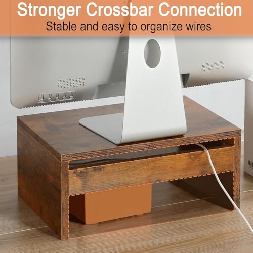 Image of Higher Monitor Stand Riser, Wood Monitor Riser with Storage for Desk Small Monitor Stand TV /Screen /PC /Laptop Riser Computer Stand Desktop Shelf (Brown)