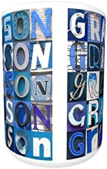 GRAYSON Coffee Mug / Cup - using photos of BLUE sign letters - personalized