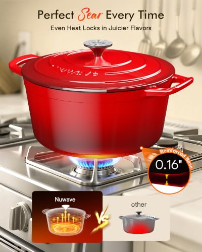 Nuwave 6 Qt PFAS-Free Enameled Cast Iron Dutch Oven Pot with Lid, Crimson - Image 6