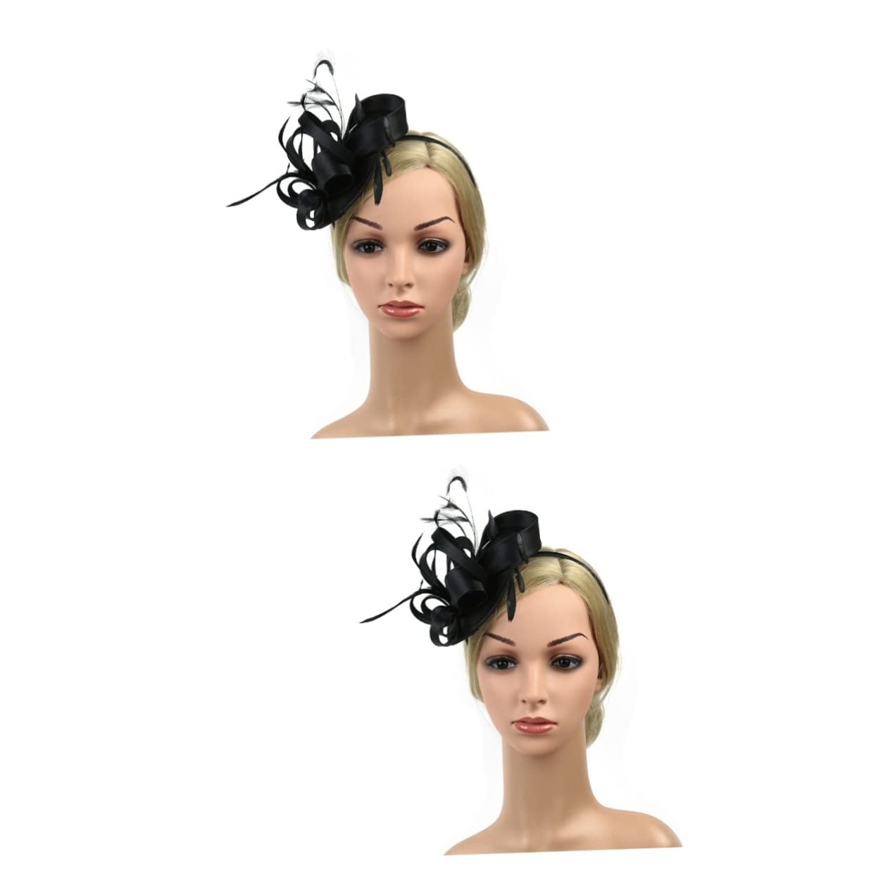 FRCOLOR 2pezzi Fascinator Cappello Elegante con Piume e Strass per Sposa Accessori Cerimonia e Decorazione per Occasioni Speciali Nero