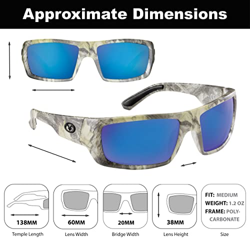 Flying Fisherman Sargasso Wrap Around Polarized Sunglasses, Matte Camo Frame/Smoke-Blue Mirror Lens, Medium2