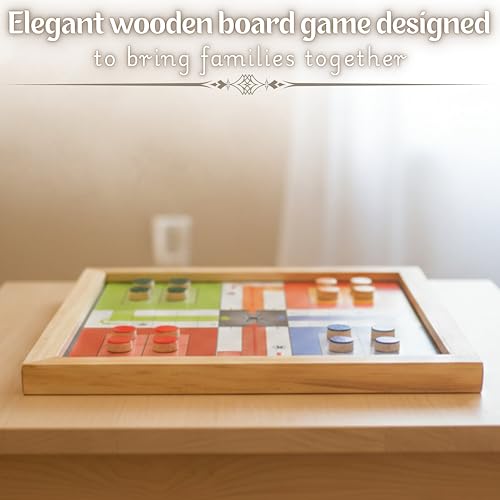 Image of Wooden Ludo Board Game with Snakes & Ladders - 2 in 1 Handmade Pure Wood Board Game Set | Classic Family Indoor Game for Kids & Adults | Travel Friendly Traditional Game with Dice & Pawns (10.5 Inch)