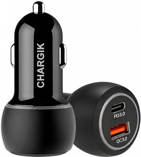 Image of 80W Dual Port Car Charger, 45W PD USB-C + 35W QC USB-A Fast Charging Adapter, LED Indicator, Compatible with iPhone & Android Smartphone, Smartwatch, Earbud, Power Bank (Black)