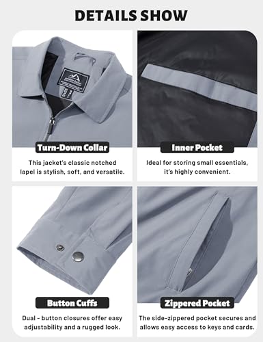 Image of TACVASEN Mens Lightweight Windbreaker Full Zip Up Laydown Collar Jackets Light Casual Coat with Zip Pockets