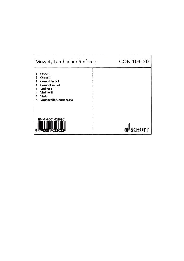 Sinfonie G Major Lambacher Sinfonie KV 45a orchestre jeu de parties musique