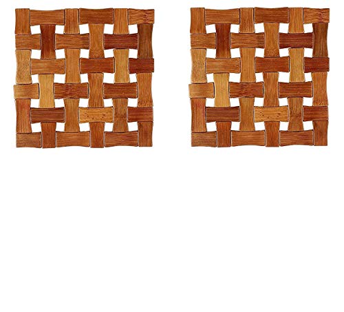 Conziv Anti Slip Heat Resistant Square Wooden Coasters Hot Pan Pot Holder Kitchen Dining Table Dish Plate Place Mat – Pack of 2