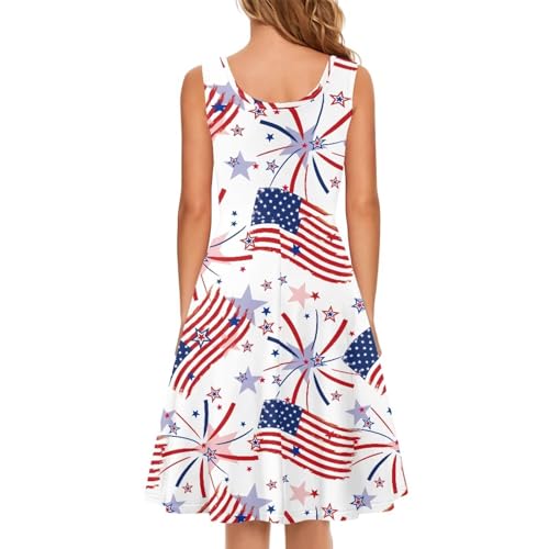 Image of Women's Casual Loose Sundress Midi Sleeveless Crewneck Dress Summer Beach Tank Dress with Pockets