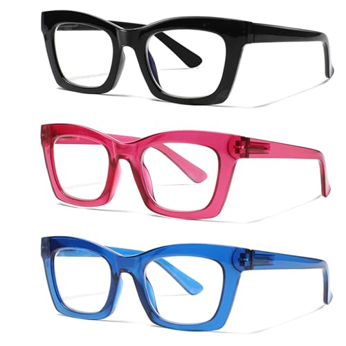 ZOECENT 3 Pack Lesebrille Damen Blaulichtfilter Brille Federscharniere Computer Brillen übergroße Quadratische Lesebrillen (3 Farbe-2, 1.25, x) ZOECENT 3 Pack Lesebrille Damen Blaulichtfilter Brille Federscharniere Computer Brillen übergroße Quadratische Lesebrillen (3 Farbe-2, 1.25, x)