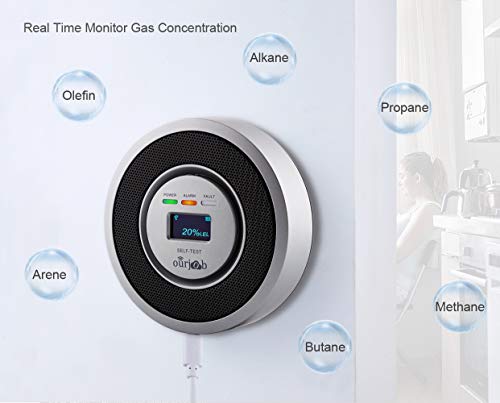 Gas Detectors Alarm-Ourjob, Household LPG/Natural/Coal Gas Combustible Gas Leak Monitor, Propane Butane Methane Gas Sensor, USB Powered, Digital Display, Sound Light Warning (Silver Gray)