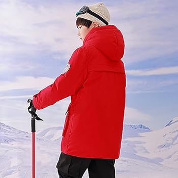 L SERVER Skipak voor jongens, dons, sneeuwpak, baby, meisjes, warm, winddicht ski-jack skibroek, stijlvol skipak met bontkraag en capuchon, geel, 74/80 cm