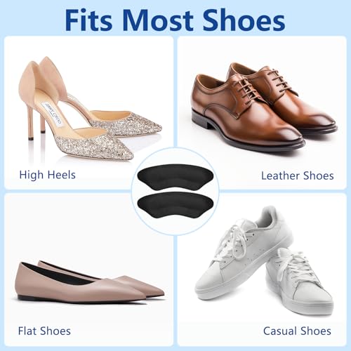 Heel Grips Liner Cushion Inserts for Loose Shoes Men Women, Soft, Suitable, Comfortable, Heel Pads Protectors for Heel Slipping, Heel Pain, Blister, Friction, Anti-Slip Shoe Filler, 4 Pairs, Black
