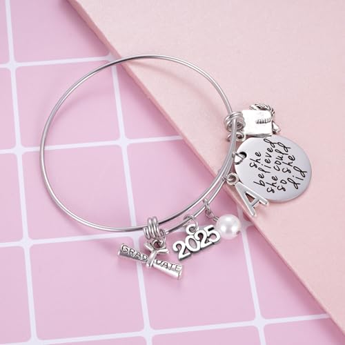 Ukodnus Class of 2025 Graduation Gift - Senior 2025 Graduate Bracelet - Inspirational Graduation Gifts for Her - 26 Initial Charm Bracelets for College High School3