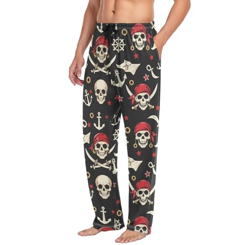 Pirate Rudder Anchor Pajama Pants Rope Skull Lounge Sleepwear PJs Men's Pajama Bottoms Casual Lightweight Sleep Pants S4
