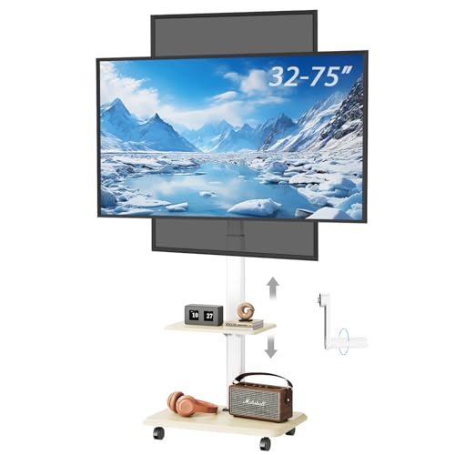 Mobile TV Cart with Hand Crank Lift, Rolling TV Stand for 26-75 Inch TVs, Landscape to Portrait Rotating, Free Height Adjustable Portable TV Stand on Wheels Holds up to 88Lbs, Max VESA 600x400mm -  Hori-verti, YB-XZSY05