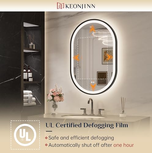 Keonjinn 24x36 Inch Black Oval LED Bathroom Mirror with Lights by Keonjinn - Used condition - Image 6
