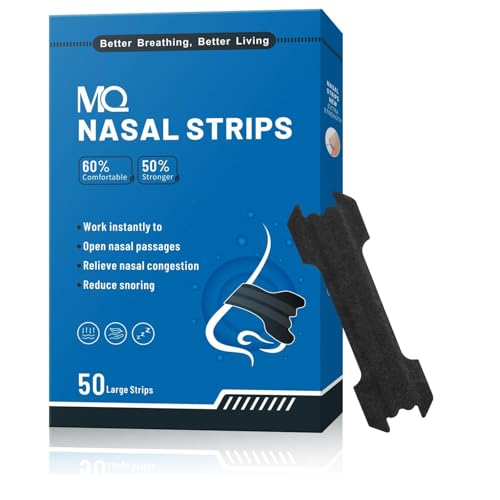 MQ 50ct Nasal Strips for Snoring Black Nose Strips for Breathing Extra Strength Snore Strips to Open Nasal Passages External Nasal Dilators Relieve Nasal Congestion