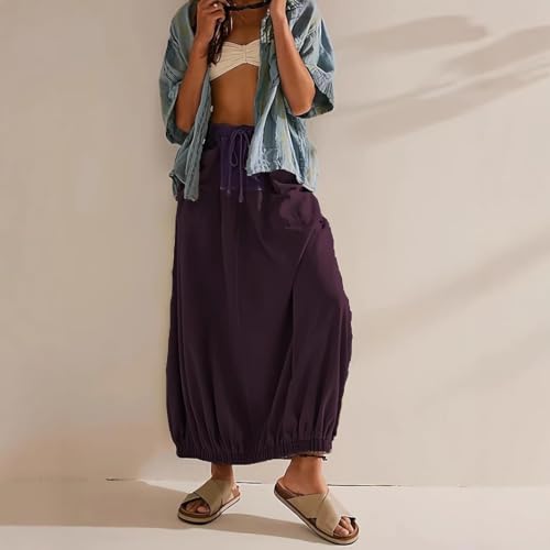 Summer Women's Baggy Parachute Skirt Casual Trendy Cotton Bubble Y2k Cargo Maxi Long Skirt with Pockets2