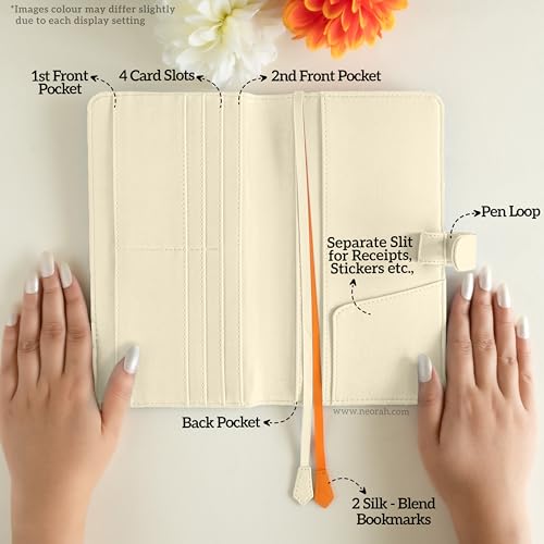 Image of NEORAH-PETITE Notebook SLEEVE with SNAP Button + Dotgrid JOURNAL|Faux Leather Sleeve + Penloop|2Front 1Back compartment|4 Card Slots|2 BookMarks|Gift Box- Fits any PETITE Softcover Notebook- AFTERGLOW