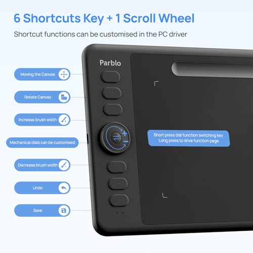 Image of Parblo Intangbo SW Wireless Drawing Tablet,7x4 inch,6 Customized Keys, Digital Graphics Tablets with 16384 Pressure Levels, S01 Battery-Free Stylus Compatible with Windows /Mac /Android-Black
