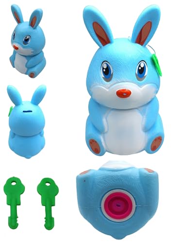 Image of Piggy Bank Toy for Kids with Lock & 2 Keys - Bunny Rabbit Shaped Coin Bank for Boys & Girls | BIS Certified Plastic Gullak | Money Saving Bank Gift for Toddlers 3+ Years | Made in India (Blue)