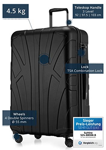 Suitline grote harde koffer trolley, reiskoffer check-in bagage, TSA, 76 cm, ca. 86 liter, 100% ABS mat zwart - Image 3