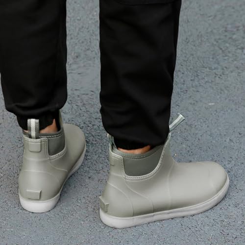Image of Rain Boots for Men, Waterproof Ankle Mens Deck Boots Anti-Slip Comfort Rubber Boots Chelsea Garden Shoes for Yard Fishing Outdoor Work