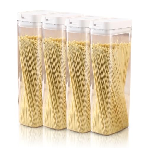 Cozlly 4 Contenitori Ermetici per Alimenti, Barattoli Cucina in Plastica Trasparente Senza BPA, Scatola Porta Alimenti Secchi per Pasta, Riso, Cereali, Farina, Legumi