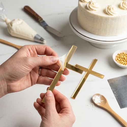 2 Stück Cake Topper Kommunion Tortendeko Kreuz Gold Cake Topper Taufe Tortendeko Tortenaufleger Kommunion Deko Torte Acryl Goldenes Kreuz Kuchen Deko für Taufe Kommunionfeier Konfirmation Hochzeit