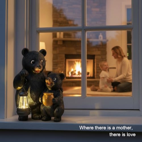 Lavezee Garden Bear Statues 8.9‘’, Mother and Baby Bear Figurines with Solar Lantern for Outdoor Porch Yard Lawn, Unique Bear Gifts for Mom Grandma Women - image 4