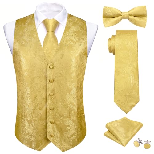 Mens Suit Vest Tie Set Jacquard Casual Slim Fit Waistcoat Wedding Prom Party 4PCS