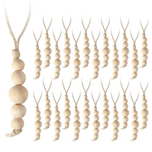 Treory Christmas Decorations Indoor Decor: 24 Set Rustic Wood Bead Christmas Tree Ornaments, Boho Farmhouse Xmas Home Decor, Natural Wooden Hanging Decorations for Christmas Tree Fireplace Garland