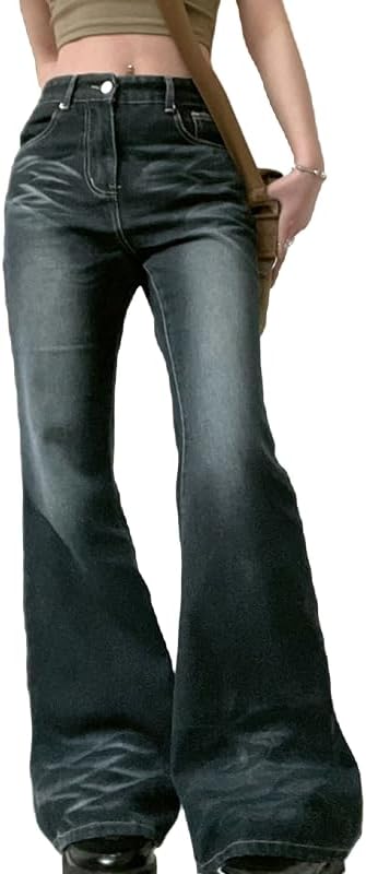 Women Y2k Bootcut Jeans Wide Leg Flared Denim Pants Low Rise Stretch Bell Bottom Baggy Trousers - Image 2