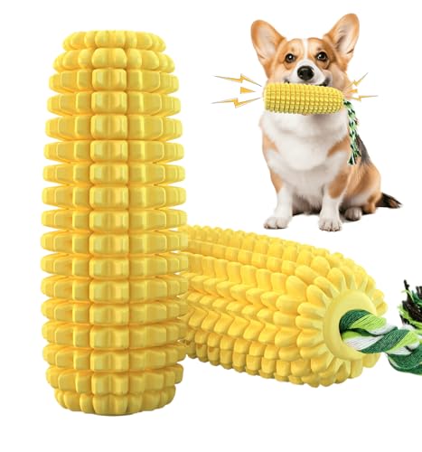 6.3 inch Corn Dog Toys for Aggressive Chewers Durable Rubber Teething Toys for Puppies Dog Toys to Keep Them Busy Squeaky Dog Toy Bite and Brush Dental Toy for Small Medium and Large Dogs