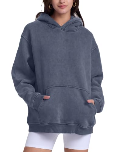 Image of FAIABLE Womens Oversized Acid Wash Hoodie Unisex Heavyweight Fleece Cotton Hoodies Vintage Washed Sweatshirt for Women