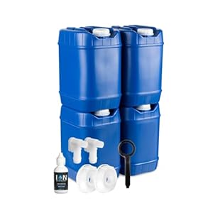 5-Gallon Stackable Water Storage Containers with Lids, Emergency Water Storage Kit Including Spigots, Wrench, and Water Preserver, 20 Gallons