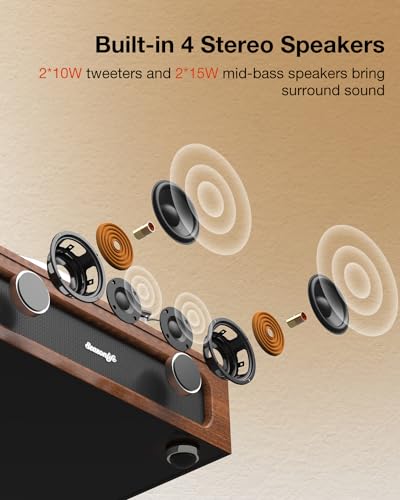 Seasonlife HQ-KZ018 Record Player Retro Turntable For Vinyl Records All-In-One High Fidelity Vinyl Player Built-In 4 Stereo Speakers Phono Preamp Bluetooth Auto Stop Mm Cartridge Atn3600L Vintage Brown thumb #3