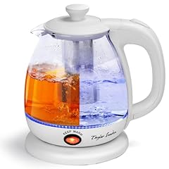 Taylor Swoden Bollitore in vetro da 1 litro, 2200 W, bollitore elettrico con illuminazione a LED, senza BPA, funzione di mantenimento in caldo, con infusore e filtro rimovibile, bianco